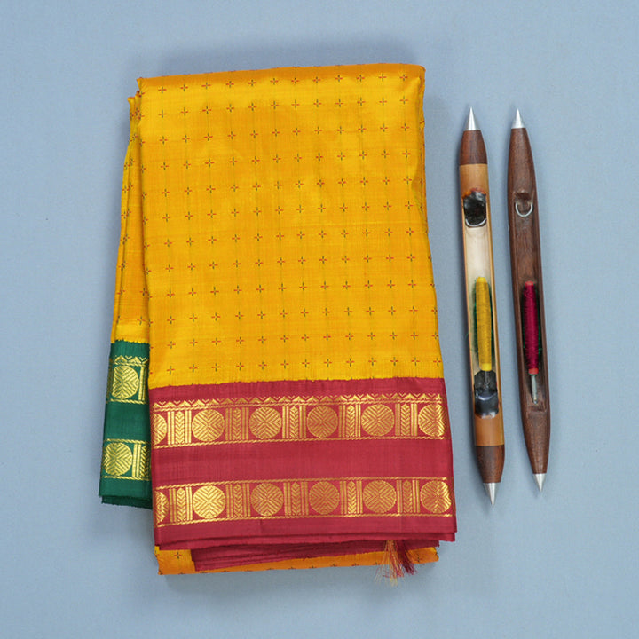 Hayagrivas Handloom Golden Mustard Kanjivaram Silk Saree with Ganga Jamuna Border KBF596G7-1