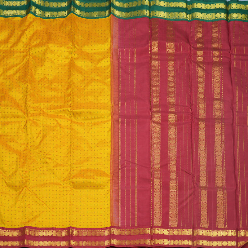 Hayagrivas Handloom Golden Mustard Kanjivaram Silk Saree with Ganga Jamuna Border KBF596G7-1