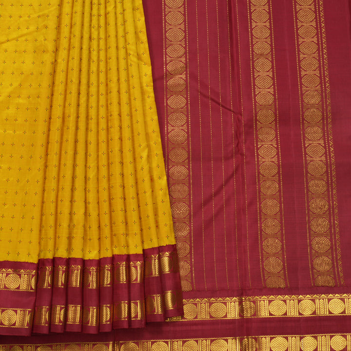Hayagrivas Handloom Golden Mustard Kanjivaram Silk Saree with Ganga Jamuna Border KBF596G7-1