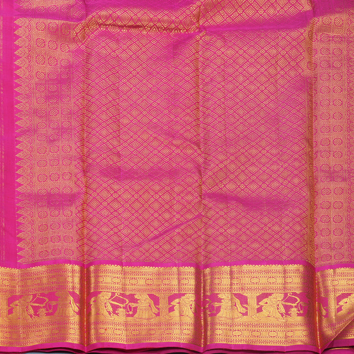 Hayagrivas Handloom Bottle Green Kanjivaram Silk Saree with Rani Pink Border KBF596G8-1