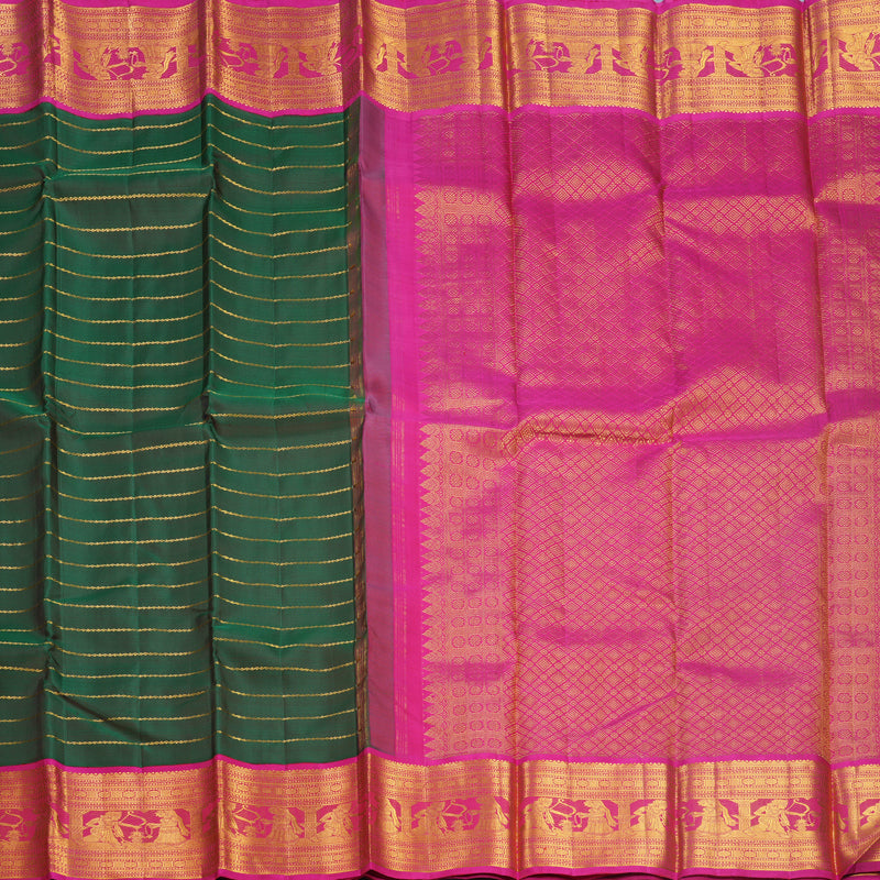 Hayagrivas Handloom Bottle Green Kanjivaram Silk Saree with Rani Pink Border KBF596G8-1