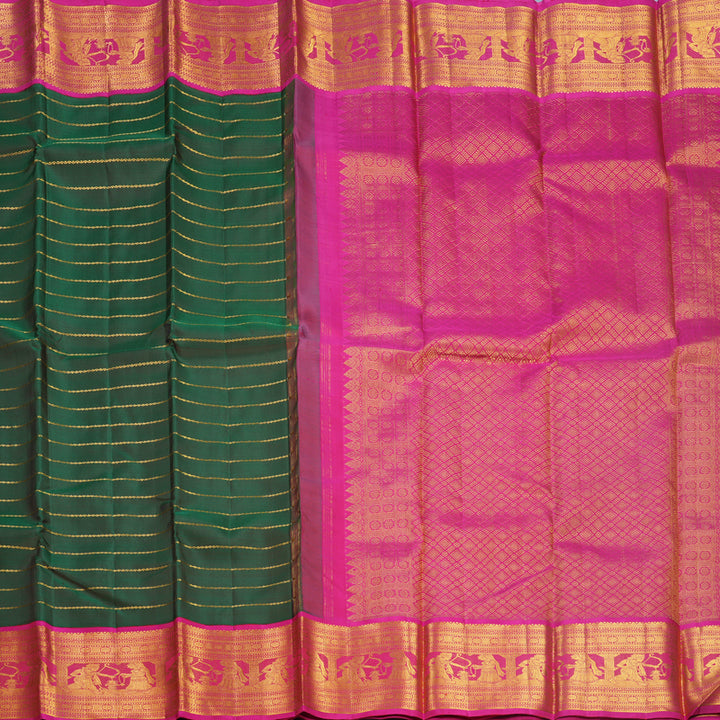 Hayagrivas Handloom Bottle Green Kanjivaram Silk Saree with Rani Pink Border KBF596G8-1
