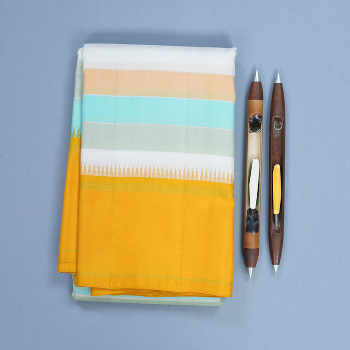 Hayagrivas Handloom Multicolour Kanjivaram Silk Saree with Yellow Border KBF597G1-1