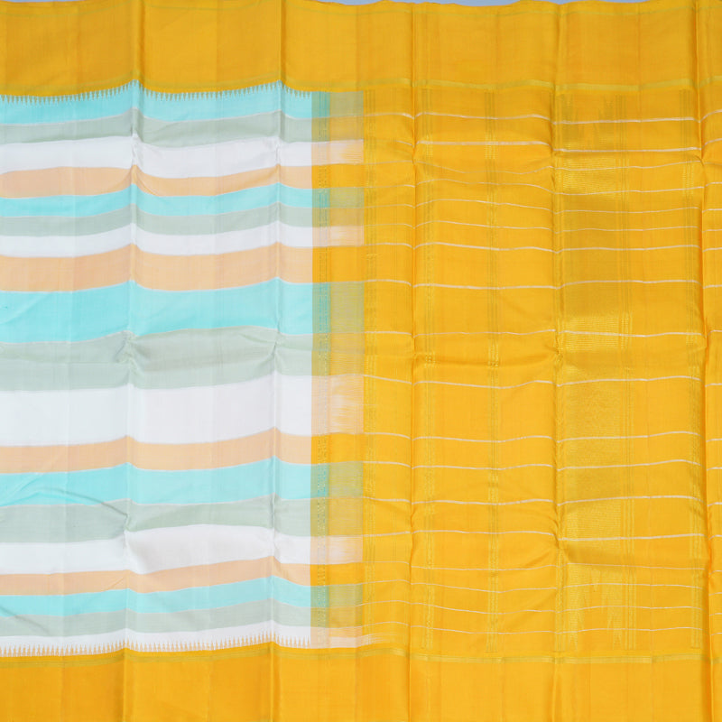 Hayagrivas Handloom Multicolour Kanjivaram Silk Saree with Yellow Border KBF597G1-1