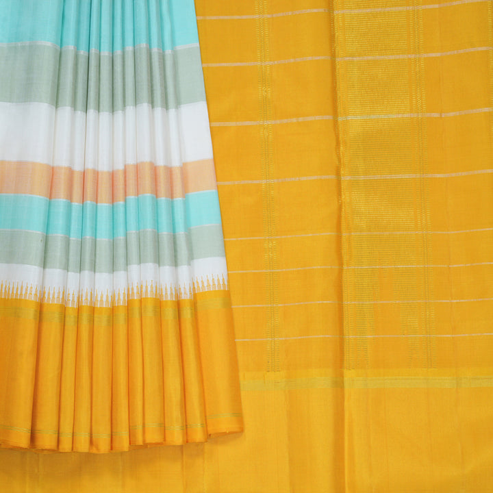 Hayagrivas Handloom Multicolour Kanjivaram Silk Saree with Yellow Border KBF597G1-1