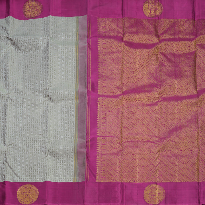 Hayagrivas Handloom Grey Kanjivaram Silk Saree with Purple Border KBF597G2-1