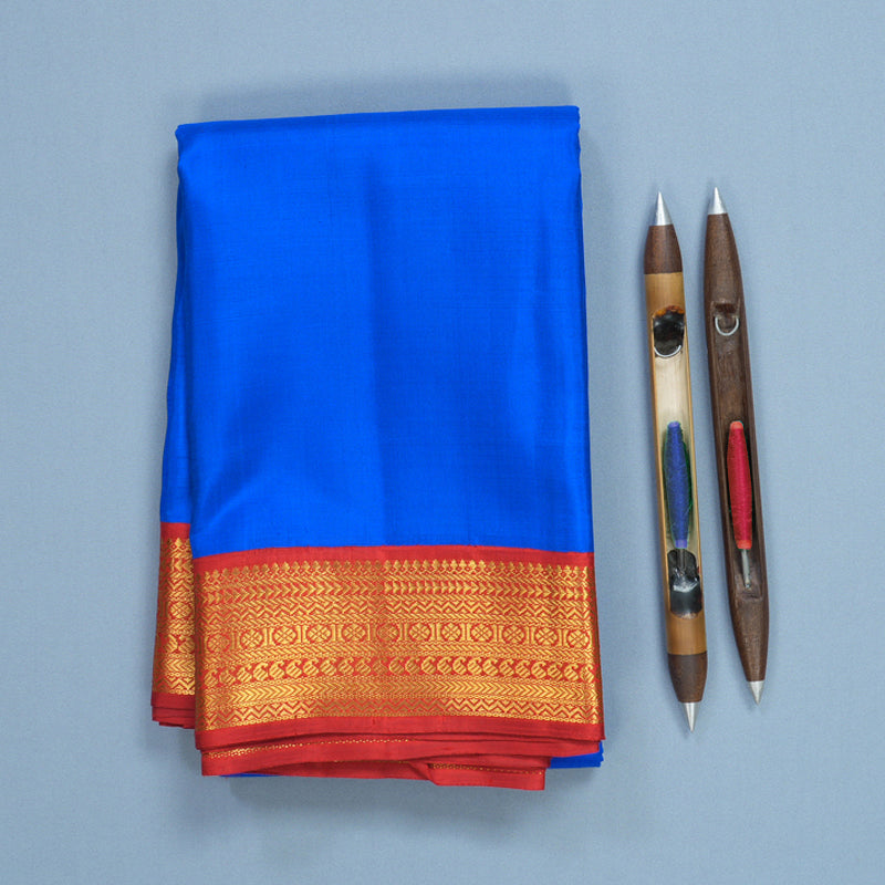 Hayagrivas Handloom MS Blue Kanjivaram Silk Saree with Red Border KBF598G1-1