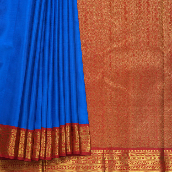 Hayagrivas Handloom MS Blue Kanjivaram Silk Saree with Red Border KBF598G1-1