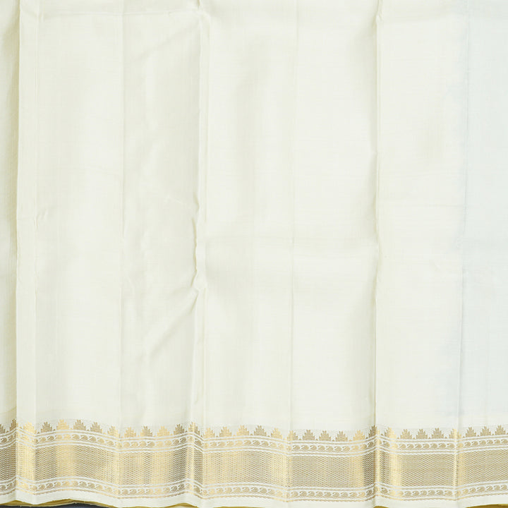 Hayagrivas Handloom Dark Green Kanjivaram Silk Saree with Half-White Border KBF598G2-1