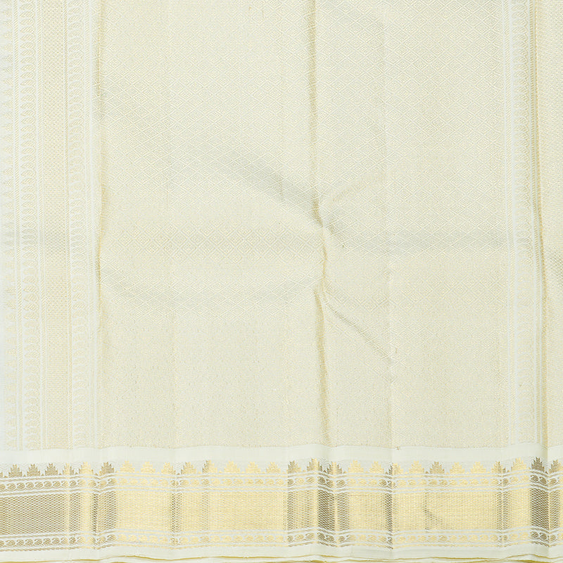 Hayagrivas Handloom Dark Green Kanjivaram Silk Saree with Half-White Border KBF598G2-1