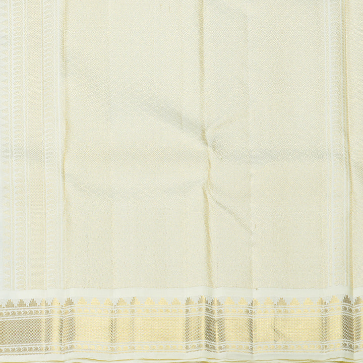 Hayagrivas Handloom Dark Green Kanjivaram Silk Saree with Half-White Border KBF598G2-1