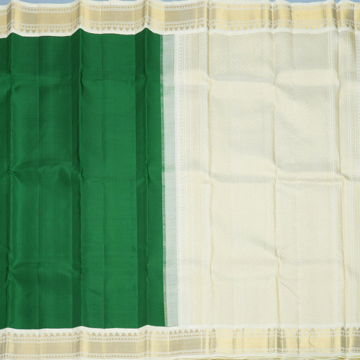 Hayagrivas Handloom Dark Green Kanjivaram Silk Saree with Half-White Border KBF598G2-1