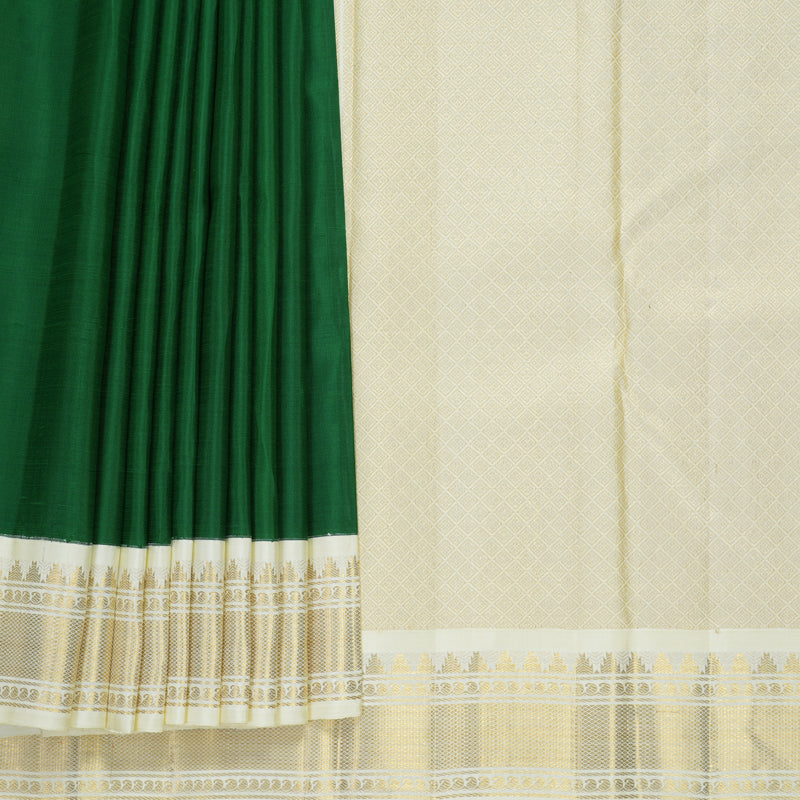 Hayagrivas Handloom Dark Green Kanjivaram Silk Saree with Half-White Border KBF598G2-1