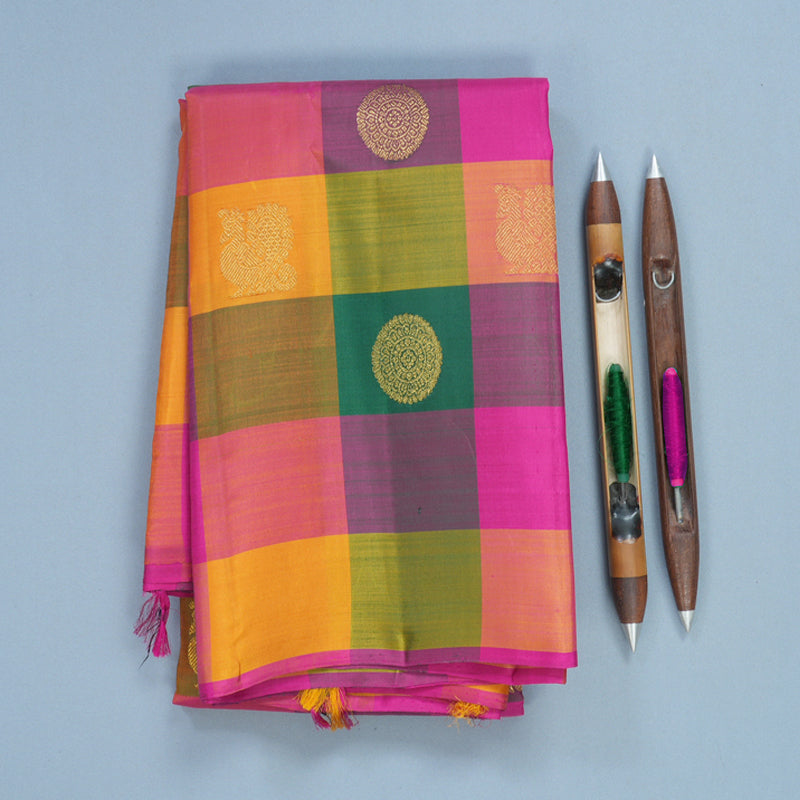 Hayagrivas Handloom Multicolour Checks Kanjivaram Silk Saree KBF599G2-1