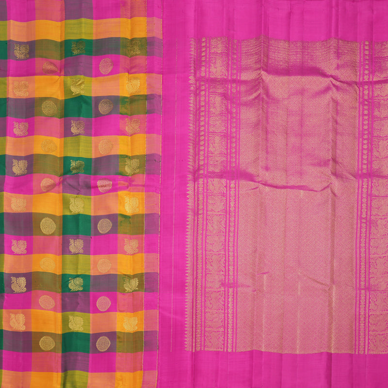 Hayagrivas Handloom Multicolour Checks Kanjivaram Silk Saree KBF599G2-1