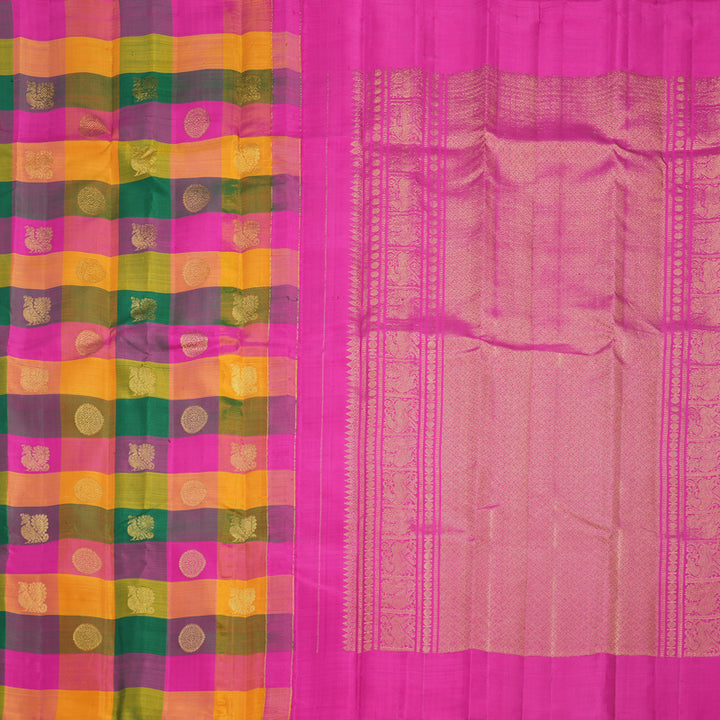 Hayagrivas Handloom Multicolour Checks Kanjivaram Silk Saree KBF599G2-1