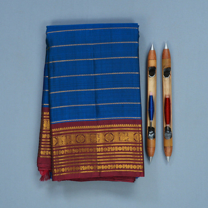 Hayagrivas Handloom Royal Blue Kanjivaram Silk Saree with Araku Maroon Border KBF599G2-5
