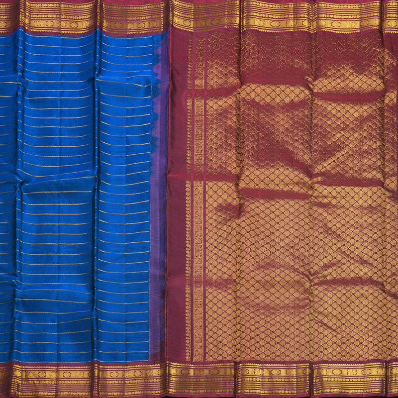 Hayagrivas Handloom Royal Blue Kanjivaram Silk Saree with Araku Maroon Border KBF599G2-5