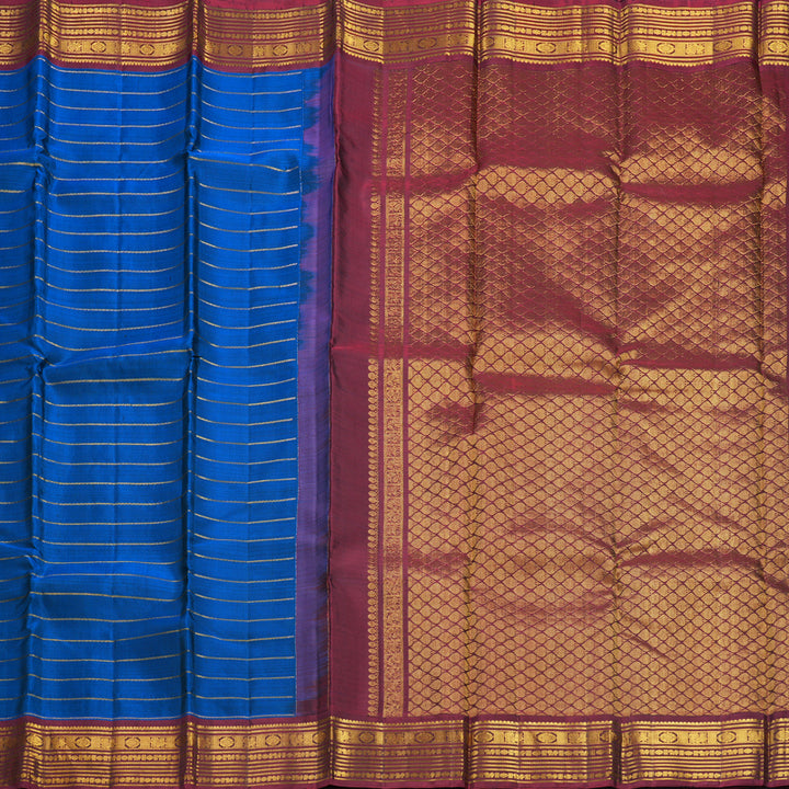Hayagrivas Handloom Royal Blue Kanjivaram Silk Saree with Araku Maroon Border KBF599G2-5