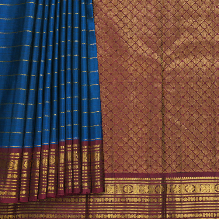 Hayagrivas Handloom Royal Blue Kanjivaram Silk Saree with Araku Maroon Border KBF599G2-5