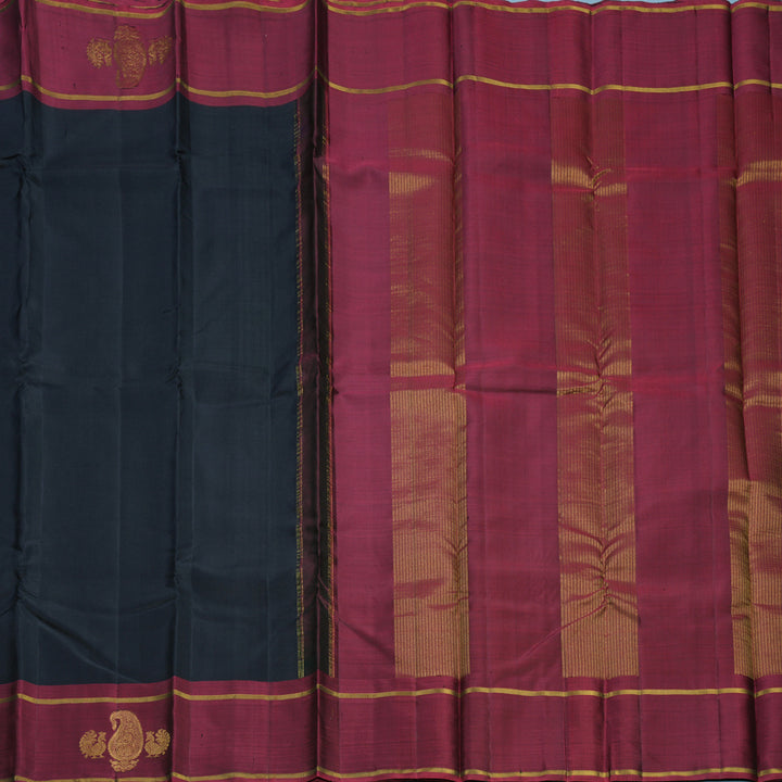 Hayagrivas Handloom Black Kanjivaram Silk Saree with Pinkish Maroon Border KBF599G4-1