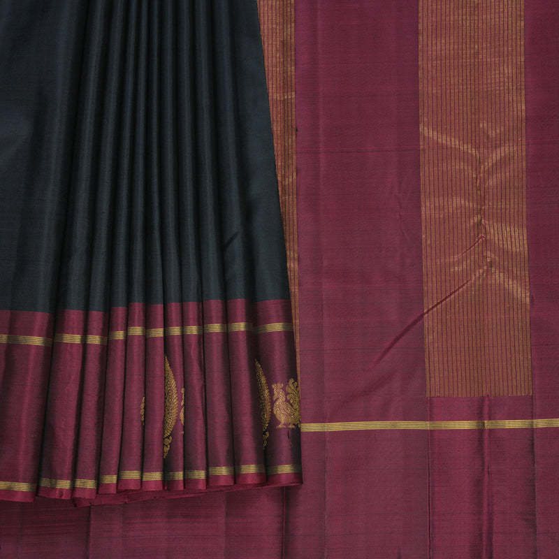 Hayagrivas Handloom Black Kanjivaram Silk Saree with Pinkish Maroon Border KBF599G4-1