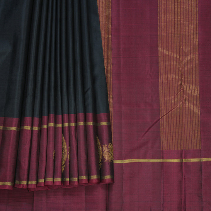 Hayagrivas Handloom Black Kanjivaram Silk Saree with Pinkish Maroon Border KBF599G4-1