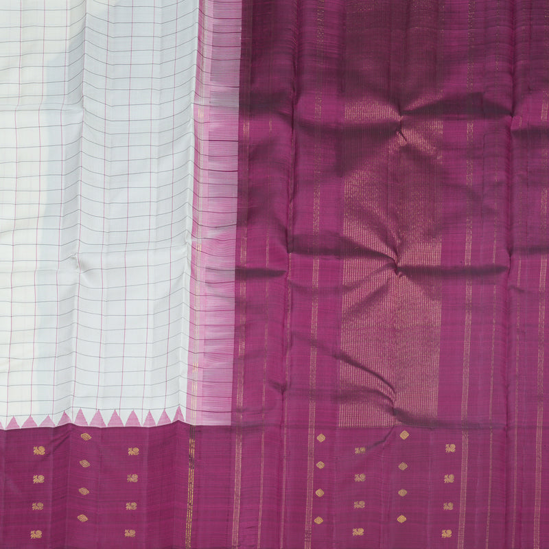 Hayagrivas Handloom Half-White Kanjivaram Silk Saree with Purple Border KBF599G5-1