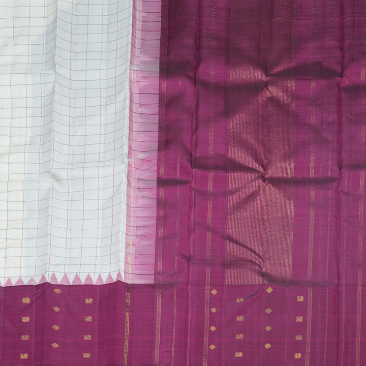 Hayagrivas Handloom Half-White Kanjivaram Silk Saree with Purple Border KBF599G5-1