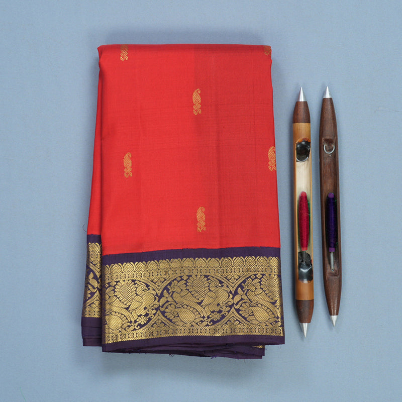 Hayagrivas Handloom Red Kanjivaram Silk Saree with Nagapazham Border KBF599G7-2