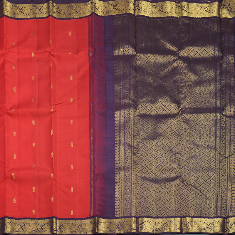 Hayagrivas Handloom Red Kanjivaram Silk Saree with Nagapazham Border KBF599G7-2