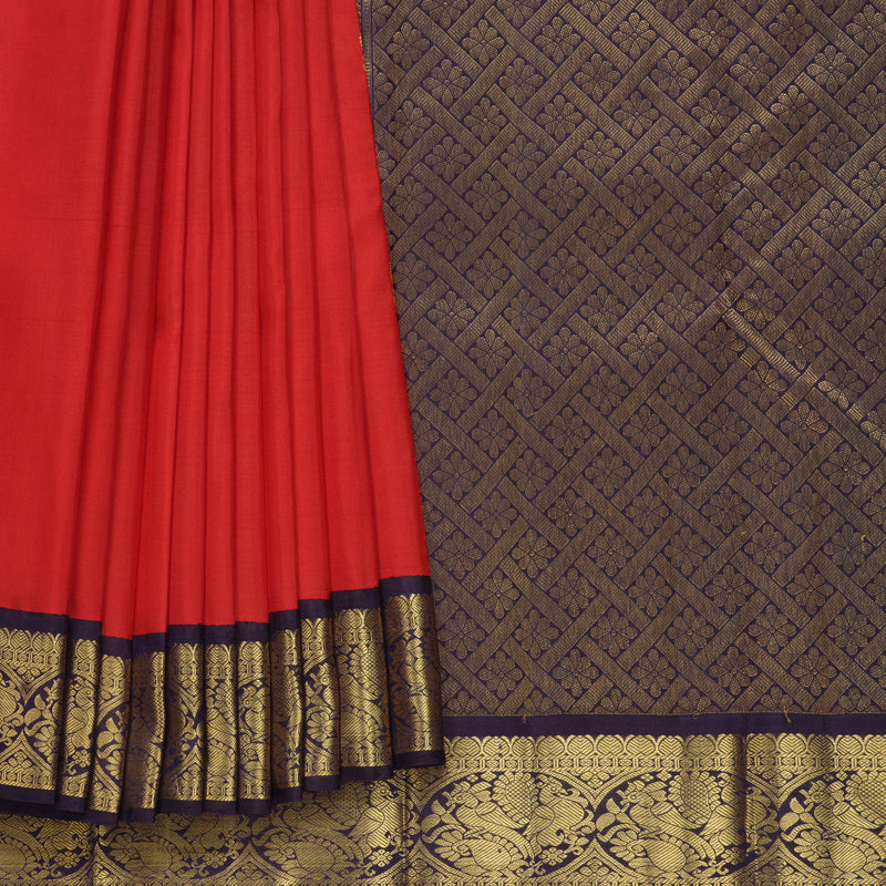Hayagrivas Handloom Red Kanjivaram Silk Saree with Nagapazham Border KBF599G7-2