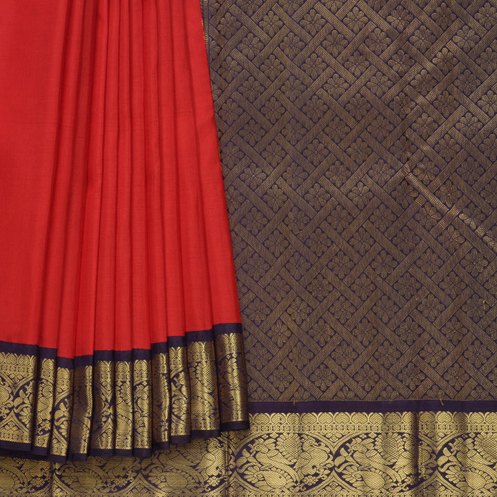 Hayagrivas Handloom Red Kanjivaram Silk Saree with Nagapazham Border KBF599G7-2
