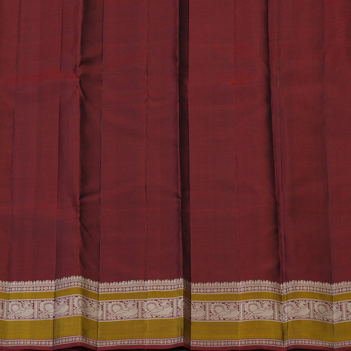 Hayagrivas Handloom Olive Green Kanjivaram Silk Saree with Wine Maroon Border KBF59D1-10