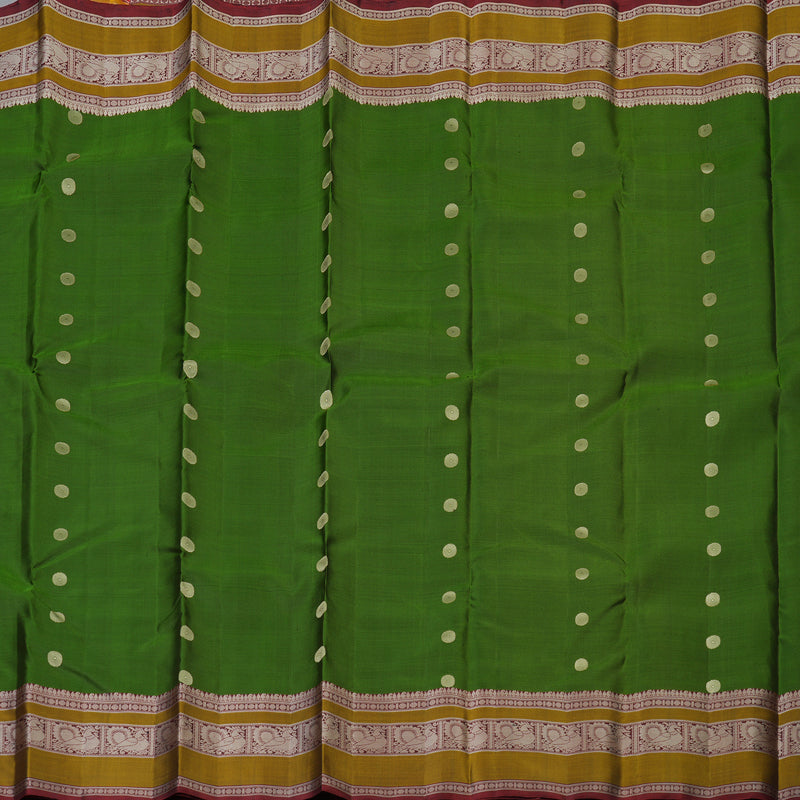 Hayagrivas Handloom Olive Green Kanjivaram Silk Saree with Wine Maroon Border KBF59D1-10
