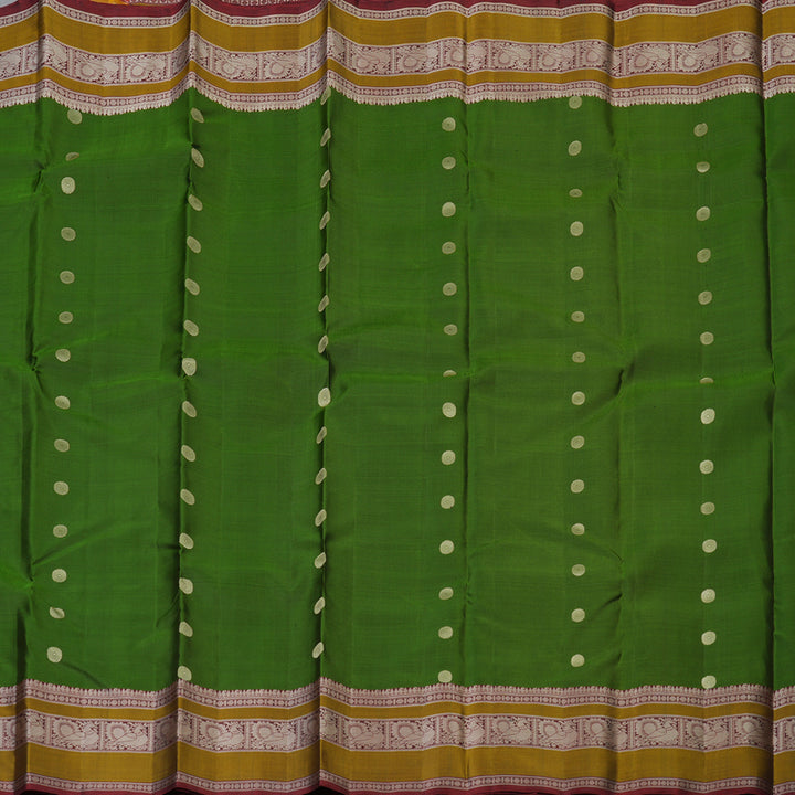Hayagrivas Handloom Olive Green Kanjivaram Silk Saree with Wine Maroon Border KBF59D1-10