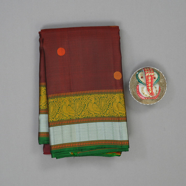 Hayagrivas Handloom Wine Maroon Kanjivaram Silk Saree with Green Border KBF59D1-7