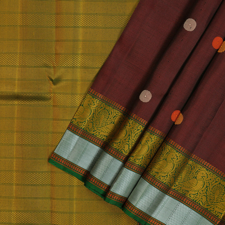 Hayagrivas Handloom Wine Maroon Kanjivaram Silk Saree with Green Border KBF59D1-7