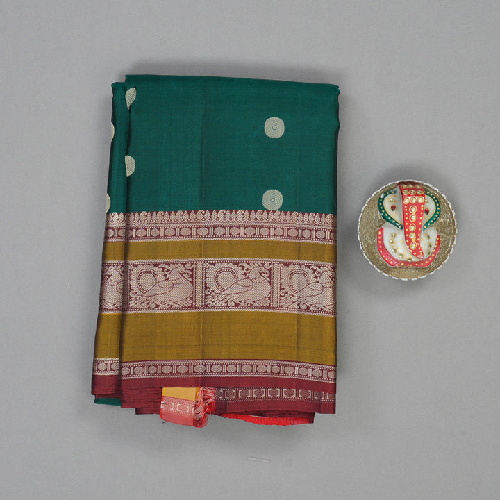 Hayagrivas Handloom Emerald Green Kanjivaram Silk Saree with Maroon Border KBF59D1-9
