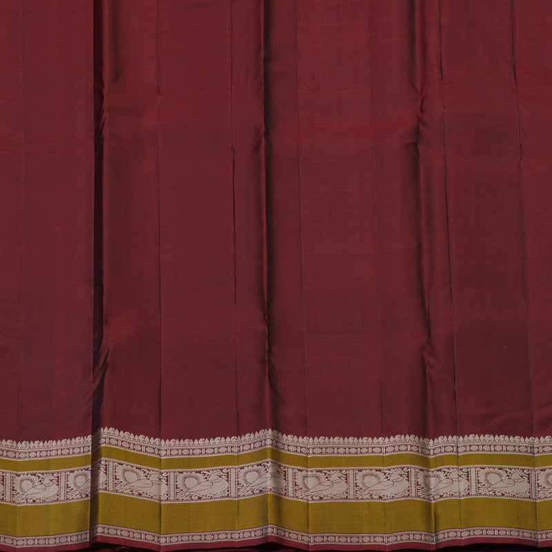 Hayagrivas Handloom Emerald Green Kanjivaram Silk Saree with Maroon Border KBF59D1-9