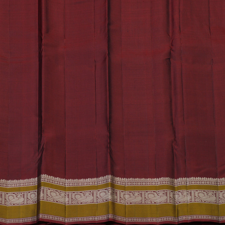 Hayagrivas Handloom Emerald Green Kanjivaram Silk Saree with Maroon Border KBF59D1-9