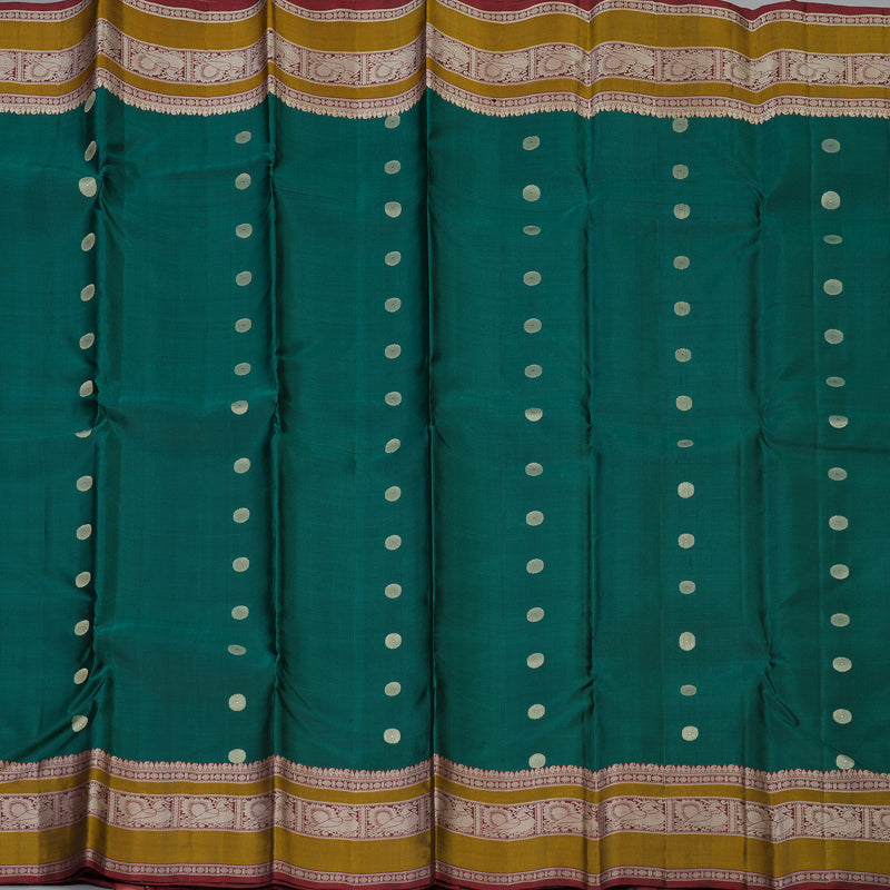 Hayagrivas Handloom Emerald Green Kanjivaram Silk Saree with Maroon Border KBF59D1-9