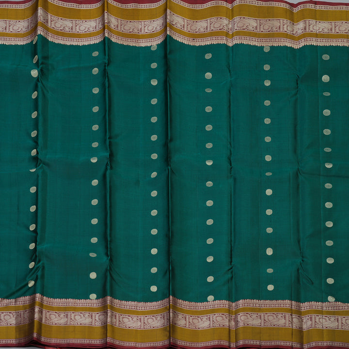 Hayagrivas Handloom Emerald Green Kanjivaram Silk Saree with Maroon Border KBF59D1-9