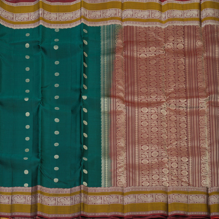 Hayagrivas Handloom Emerald Green Kanjivaram Silk Saree with Maroon Border KBF59D1-9