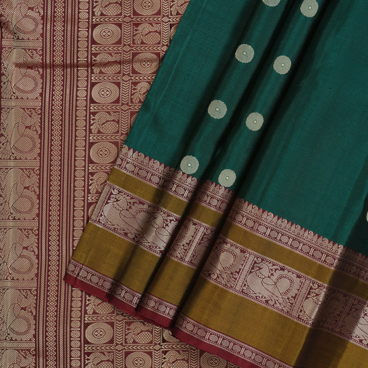 Hayagrivas Handloom Emerald Green Kanjivaram Silk Saree with Maroon Border KBF59D1-9