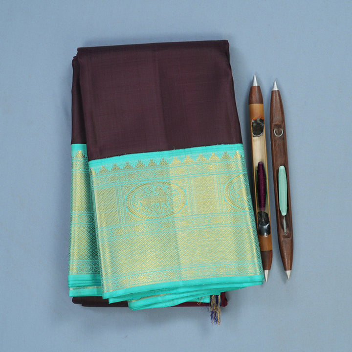 Hayagrivas Handloom Nagapazham Kanjivaram Silk Saree with Sky Blue Border KBF5D2-3