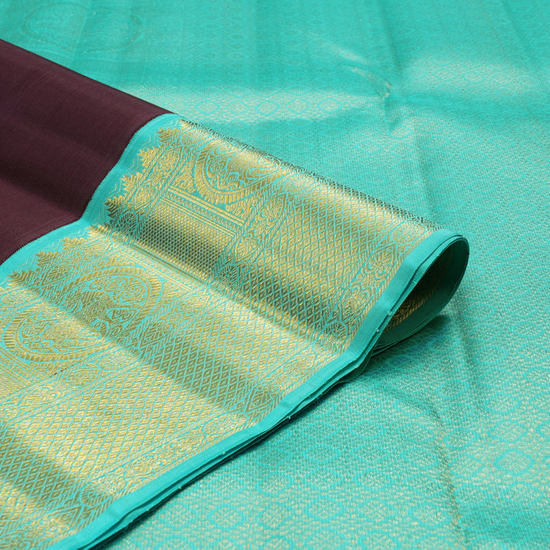Hayagrivas Handloom Nagapazham Kanjivaram Silk Saree with Sky Blue Border KBF5D2-3