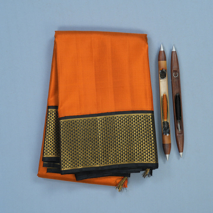 Hayagrivas Handloom Orange Kanjivaram Silk Saree with Black Border KBF5D2-4
