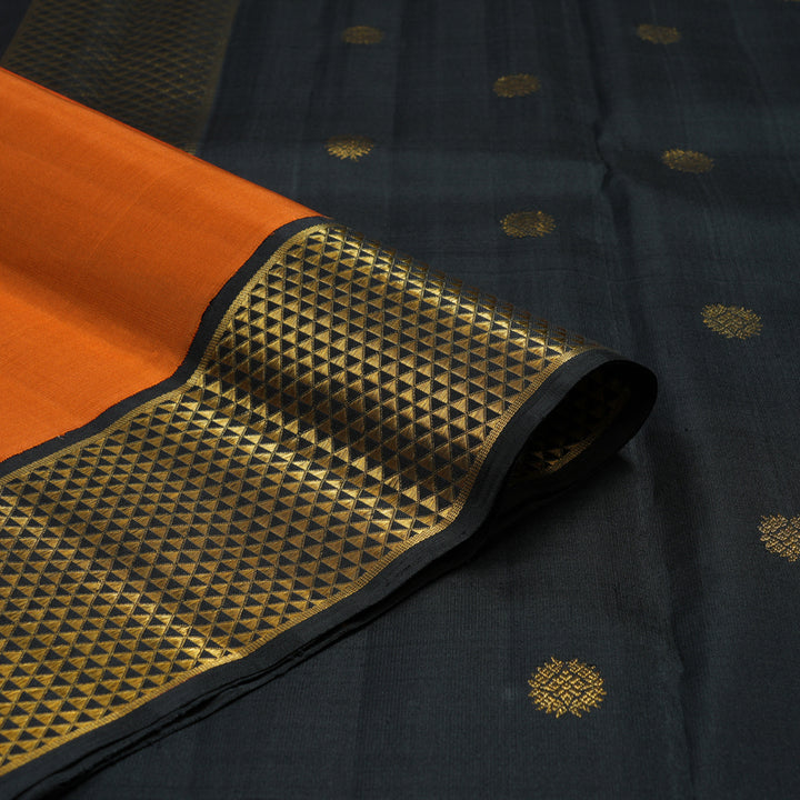 Hayagrivas Handloom Orange Kanjivaram Silk Saree with Black Border KBF5D2-4