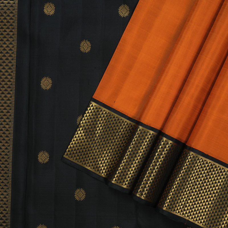 Hayagrivas Handloom Orange Kanjivaram Silk Saree with Black Border KBF5D2-4